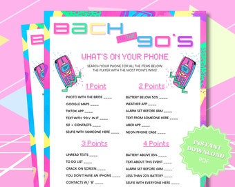 Whats On Your Phone Printable 90s Theme Bachelorette Party Game, Whats In Your Phone, 90s Bachelorette, 90s Theme Party, Bach To The 90s