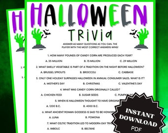 Trivia Halloween Game Printable, Trivia Games, Halloween Games For Adults, Halloween Games For Teens, Halloween Printable Games