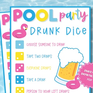 Drunk Dice Pool Party Printable Game, Pool Party Ideas, Fun Drinking Games, Group Drinking Game, Fun Adult Game, Adult Party Games