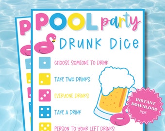 Drunk Dice Pool Party Printable Game, Pool Party Ideas, Fun Drinking Games, Group Drinking Game, Fun Adult Game, Adult Party Games