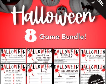 8 Halloween Games Bundle Vol. 2, Word Scramble, Trivia Games, Whats On Your Phone, This or That, Most Likely To, Halloween Game Bundle