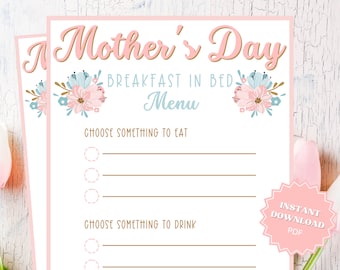 Mother's Day Breakfast In Bed Menu, Mothers Day Brunch, Mothers Day Party, Mothers Day Ideas, Mothers Day Activity For Kids