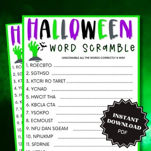 Word Scramble Halloween Game Printable, Halloween Games Download, Halloween Games for Kids, Word Game, Halloween Printable Games