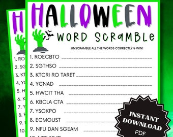 Word Scramble Halloween Game Printable, Halloween Games Download, Halloween Games for Kids, Word Game, Halloween Printable Games