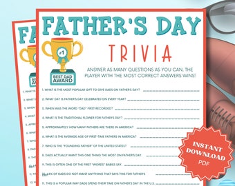 Father's Day Trivia Printable Father's Day Game, Group Games, Trivia Games, Fathers Day Activity, Fathers Day Party, Fathers Day Games