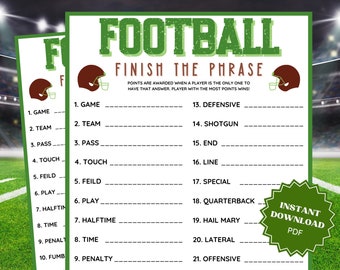 Finish The Phrase Super Bowl Party Game, Family Party Game, Group Games, Virtual Games, Adult Party Game, Finish My Phrase, Super Bowl Games
