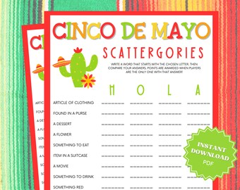 Scattergories Printable Cinco De Mayo Game, Word Games, Cinco De Mayo Party, Cinco De Mayo Activity, Cinco De Mayo Games, Cinco De Mayo