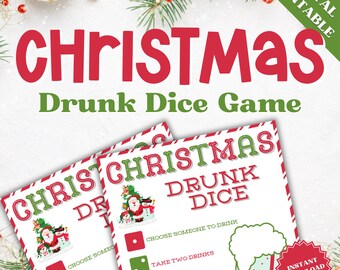 Drunk Dice Christmas Drinking Game, Christmas Drinking Games, Holiday Drinking Game, Drinking Game Printable, Dice Game Christmas