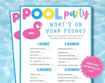 What's On Your Phone Pool Party Printable Game, What's In Your Phone, Pool Party Games, Pool Party Ideas, Pool Party Games For Adults