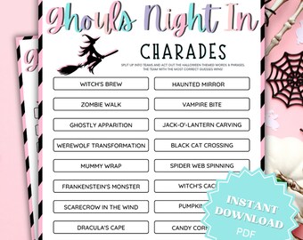 Ghouls Night In Charades Printable Word Game, Ghouls Night Out, Moms Night Games, Ladies Night Games, Girls Night Games, Fun Adult Games
