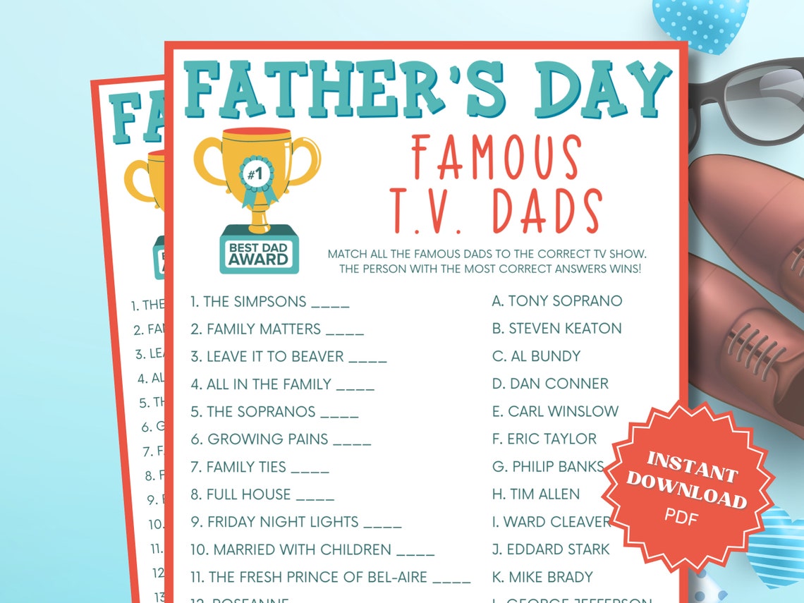 Famous T.V. Dads Trivia Printable Fathers Day Game Group - Etsy