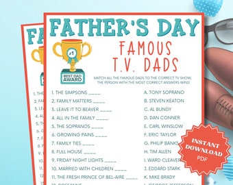Famous T.V. Dads Trivia Printable Fathers Day Game, Group Games, Trivia Games, Fathers Day Activity, Fathers Day Party, Fathers Day Games