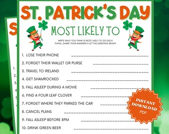 St. Patricks Day Most Likely To Game, St Patricks Games, St Patricks Game, Most Likely To, Adult Party Games, Adult Party Game, Group Games