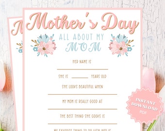 All About My Mom Mother's Day Activity, Mother's Day Game, Mothers Day Games, Mothers Day Brunch, Mothers Day Party, Mothers Day Ideas