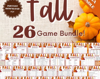 26 Fall Games Printable Bundle, Fall Games For Kids, Fall Games For Adults, Fall Game Bundle, Fall Games For Teens, Fall Game Printables
