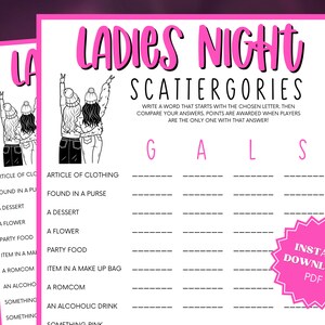 Ladies Night Scattergories Game, Ladies Night Out, Girls Night Out, Ladies Night Game, Word games, Girls Weekend, Group Games, Lets Go Girls