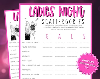 Ladies Night Scattergories Game, Ladies Night Out, Girls Night Out, Ladies Night Game, Word games, Girls Weekend, Group Games, Lets Go Girls