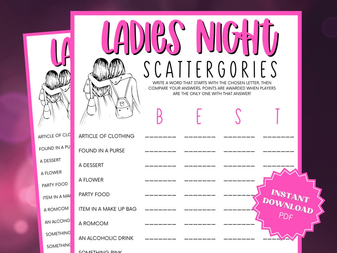 Ladies Night Scattergories Game, Ladies Night Out, Girls Night Out ...