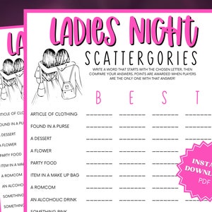 Ladies Night Scattergories Game, Ladies Night Out, Girls Night Out, Ladies Night Game, Word games, Girls Weekend, Group Games, Lets Go Girls