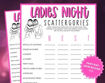 Ladies Night Scattergories Game, Ladies Night Out, Girls Night Out, Ladies Night Game, Word games, Girls Weekend, Group Games, Lets Go Girls