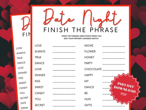 Date Night Finish the Phrase Couple Game, Couples Game, Couple Games, Games  for Couples, Date Night Game, Date Night Games, Finish My Phrase 