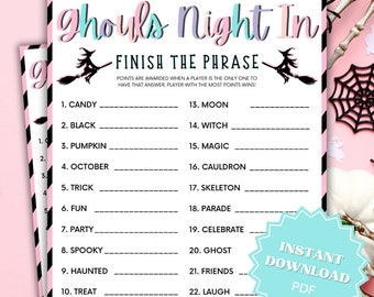Ghouls Night In Finish The Phrase Printable Word Game, Ghouls Night Out, Moms Night Games, Ladies Night Games, Girls Night Games