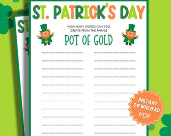 St Patricks Day Leprechaun Word Game, St Patricks Games, St Patricks Game, Word Games, Family Party Game, Family Game Night, Classroom Games