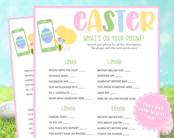 What's On Your Phone Printable Easter Game, What's In Your Phone, Easter Games Download, Easter Games For Adults, Easter Games Printable