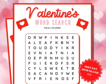 Valentine's Day Word Search, Classroom Games, Word Games, Valentines Game, Valentines Activity, Valentine Party Game, Valentines Day Game