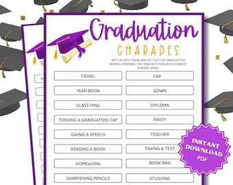 Charades Graduation Party Game Printable, Graduation Games, Grad Party Games, Charades For Kids, Charades For Adults, Group Party Games