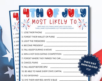 Most Likely To 4th of July Game, Most Likely To Game, 4th of July Games Printable, 4th of July Games, Fourth of July Games For Adults