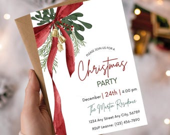 Vintage Christmas Party Invitation Template, Editable Holiday Invite (PDF)