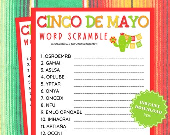 Word Scramble Printable Cinco De Mayo Game, Cinco De Mayo Games, Word Game, Word Scramble, Cinco De Mayo Party, Cinco De Mayo Activity