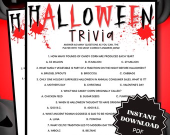 Trivia Halloween Game Printable, Trivia Games, Halloween Games For Adults, Halloween Games For Teens, Halloween Printable Games