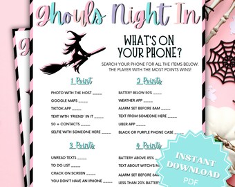 Ghouls Night In What's On Your Phone Printable Halloween Game, Ghouls Night Out, Moms Night Games, Ladies Night Games, Girls Night Games