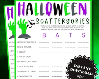 Scattergories Halloween Game Printable, Word Games, Halloween Games Download, Halloween Games for Kids, Halloween Games for Teens