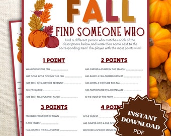 Find Someone Who Fall Game Printable, Fall Games For Teens, Fall Games For Adults, Fall Game Printables, Fall Games For Office, Fall Games