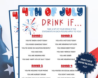 Drink If 4th of July Drinking Game, 4th of July Game, 4th of July Games, Drinking Games, Adult Party Games, 4th of July Games Printable