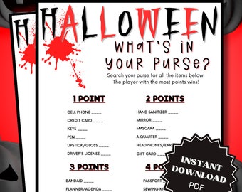 What's In Your Purse Halloween Game Printable, Purse Game, Halloween Games, Halloween Games For Adults, Halloween Printable Games