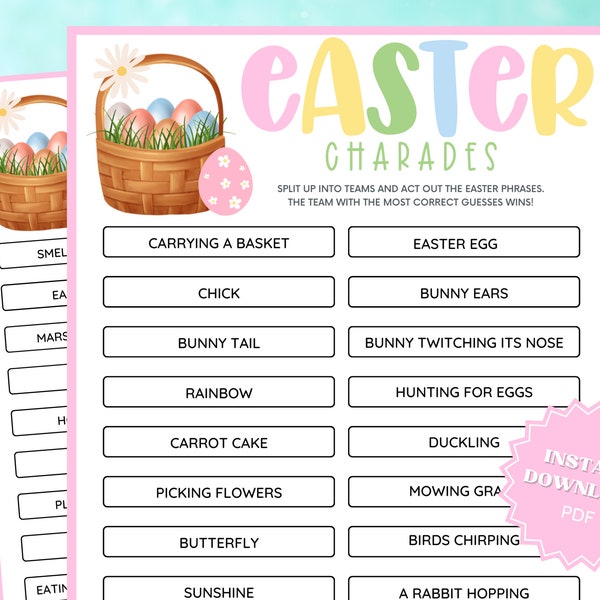 Charades Printable Easter Game, Charades For Kids, Printable Easter Games, Charades For Adults, Easter Game For Kids, Group Games