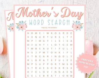 Mother's Day Word Search, Mothers Day Game, Mothers Day Games, Word Games, Word Search, Kids Word Search, Group Games, Family Party Game