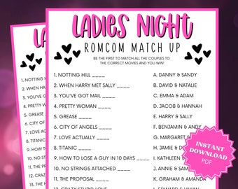 Ladies Night RomCom Match Trivia Game, Ladies Night Out, Girls Night Out, Ladies Night Game, Girls Weekend, Party Trivia, Trivia Printable