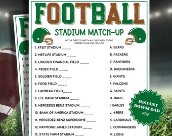 NFL Stadium Match Up Super Bowl Party Game, Super Bowl Games, Family Party Game, Trivia Games, Trivia Game, Trivia Printable, Trivia Night