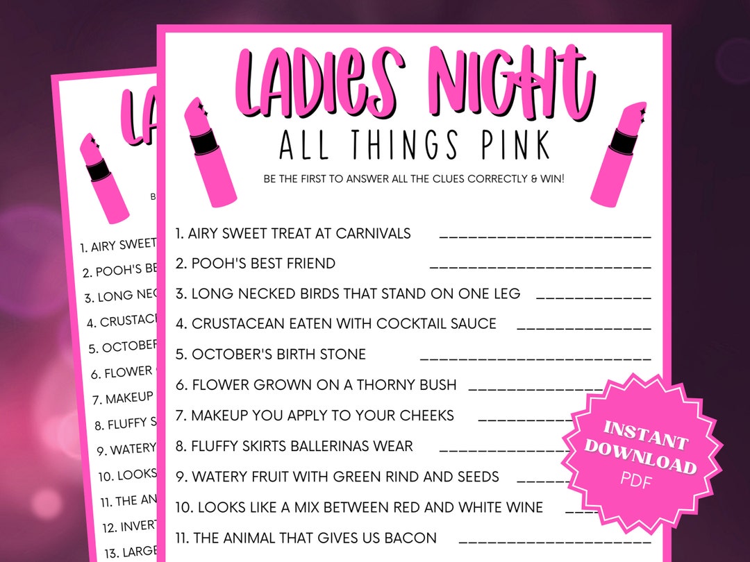Ladies Night All Pink Trivia Game, Ladies Night Out, Girls Night Out ...