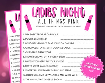 Ladies Night All Pink Trivia Game, Ladies Night Out, Girls Night Out, Ladies Night Game, Lets Go Girls, Party Trivia, Trivia Printable