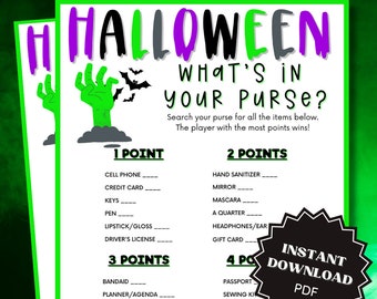 What's In Your Purse Halloween Game Printable, Purse Game, Halloween Games, Halloween Games For Adults, Halloween Printable Games