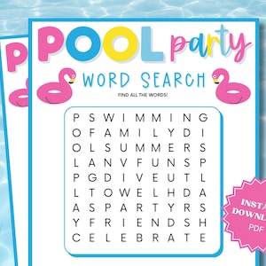 Word Search Pool Party Printable Game, Pool Party Games, Pool Party Games for Kids, Pool Party Ideas, Word Games, Kids Word Search