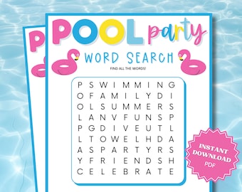 Word Search Pool Party Printable Game, Pool Party Games, Pool Party Games for Kids, Pool Party Ideas, Word Games, Kids Word Search