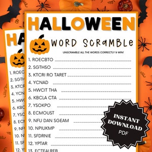 Word Scramble Halloween Game Printable, Halloween Games Download, Halloween Games for Kids, Word Game, Halloween Printable Games