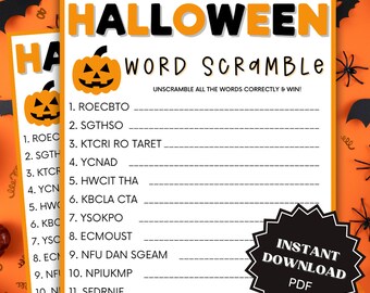 Word Scramble Halloween Game Printable, Halloween Games Download, Halloween Games for Kids, Word Game, Halloween Printable Games